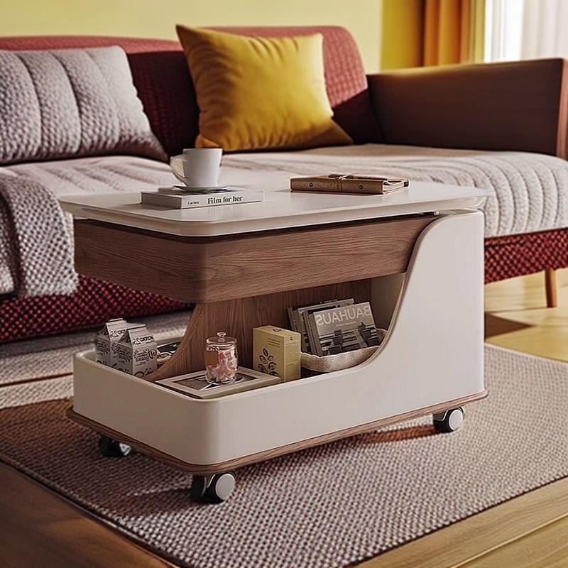 移动实木茶几客厅沙发升降边几移动E储物小推车阳台小茶桌岩板茶