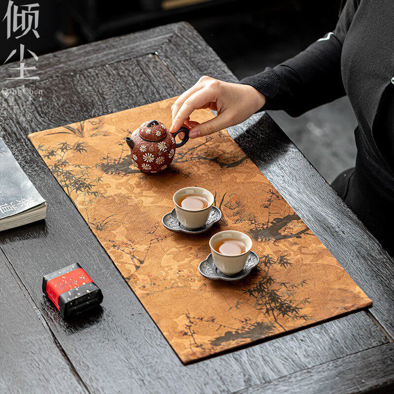 老料香云纱茶席干泡垫子小茶垫单人主人席中式禅意中国风防水桌布