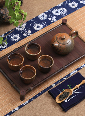日式紫竹茶托盘 竹杯托功夫茶具收纳茶壶茶杯架 茶桌杯垫竹排茶垫