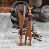 复古功夫茶具配件盖起促销 防烫铁壶夹中式 铁壶盖叉 如意竹制壶叉