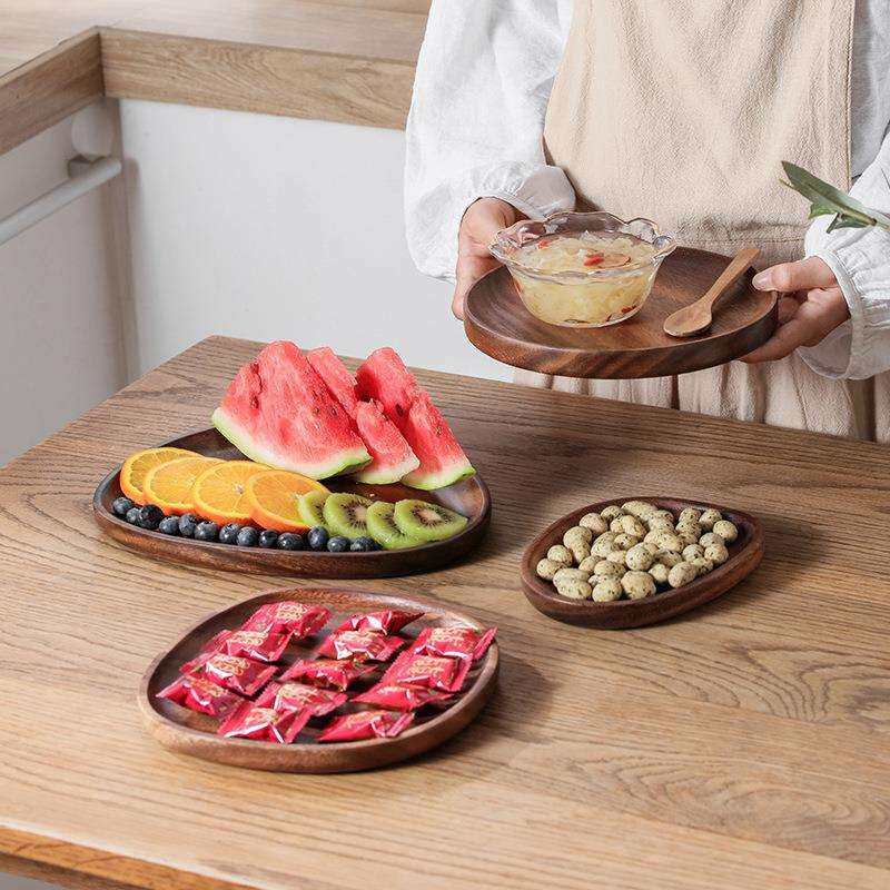胡桃木不规则甜点盘港式餐厅糕点盘高档酒店特色实木餐盘轻奢摆盘