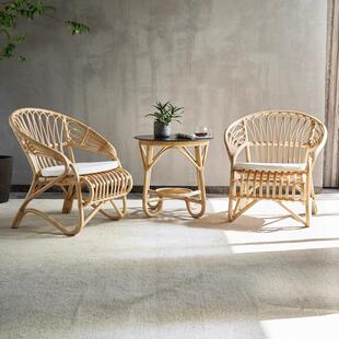 天然真藤藤椅三件套北欧阳台休闲靠背椅家用老人竹椅民宿藤编椅子