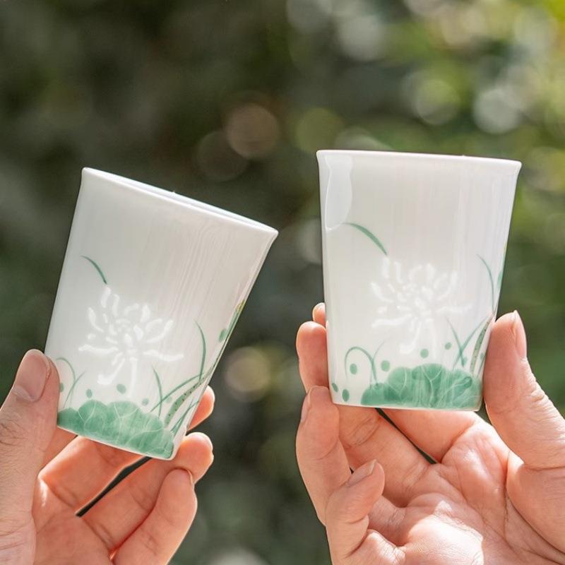 手绘玲珑茶杯陶瓷女士个人专用主人杯高端品茗杯家用陶瓷喝茶盏