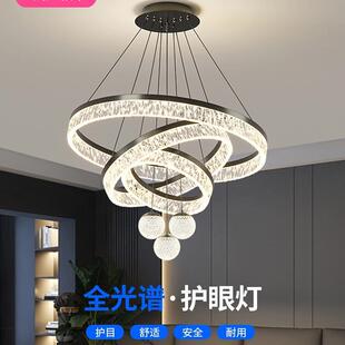 客厅吊灯意式极简轻奢感冰裂纹水晶客厅主灯超亮餐厅吊灯