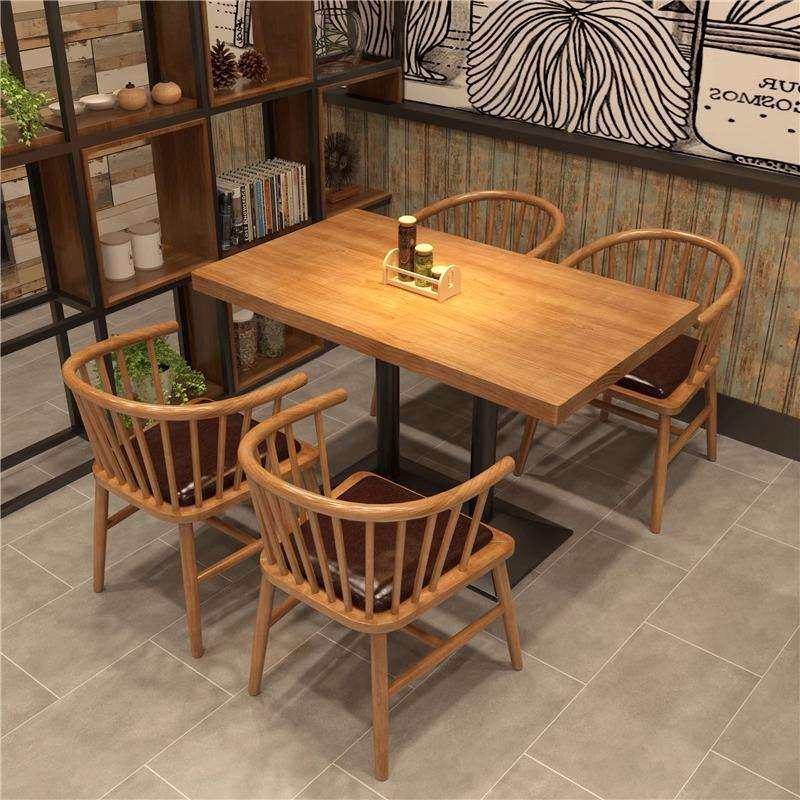 美式复古实木四方桌饭店烤肉店休闲桌椅组合小户型家用正方形餐桌