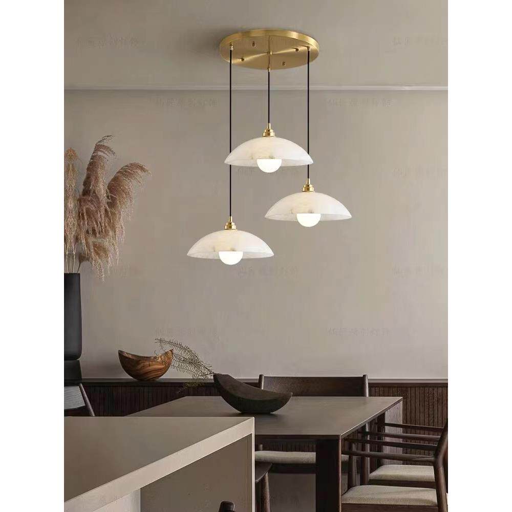 现代简约北欧云石餐厅半圆吊灯轻奢新中式茶室单头三头吧台餐厅灯