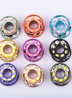 潜水象拔用铝合金线轮 小号配15m橘色/莹黄色扁线及不锈钢双头钩