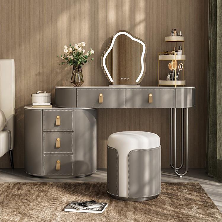 马鞍皮岩板梳妆台实木化妆柜现代简约卧室小户型一体斗柜化妆桌子