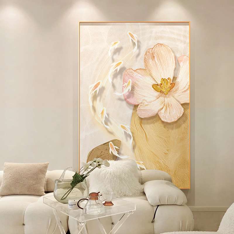 法式现代彩色花卉装饰画奶油风清新玄关挂画客厅卧室沙发背景壁画图片