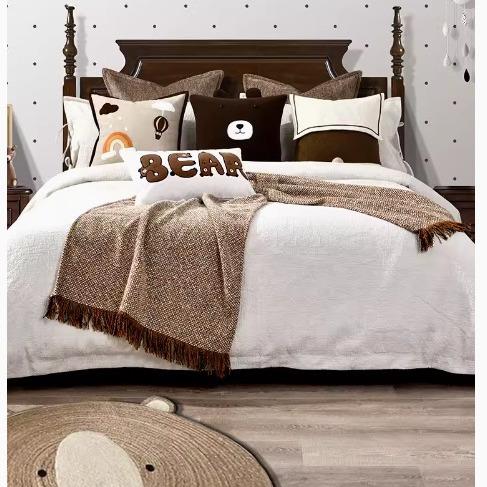 高端现代可爱小棕熊主题咖色儿童床品酒店样板间卧室床上用品套件