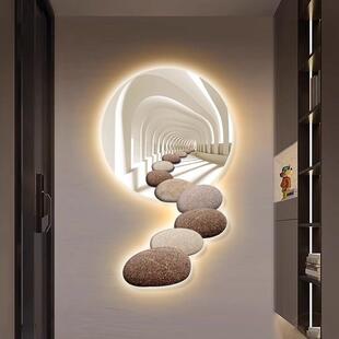 入户门玄关装饰画石来运转好寓意挂画走廊到底正对面墙画氛围灯画