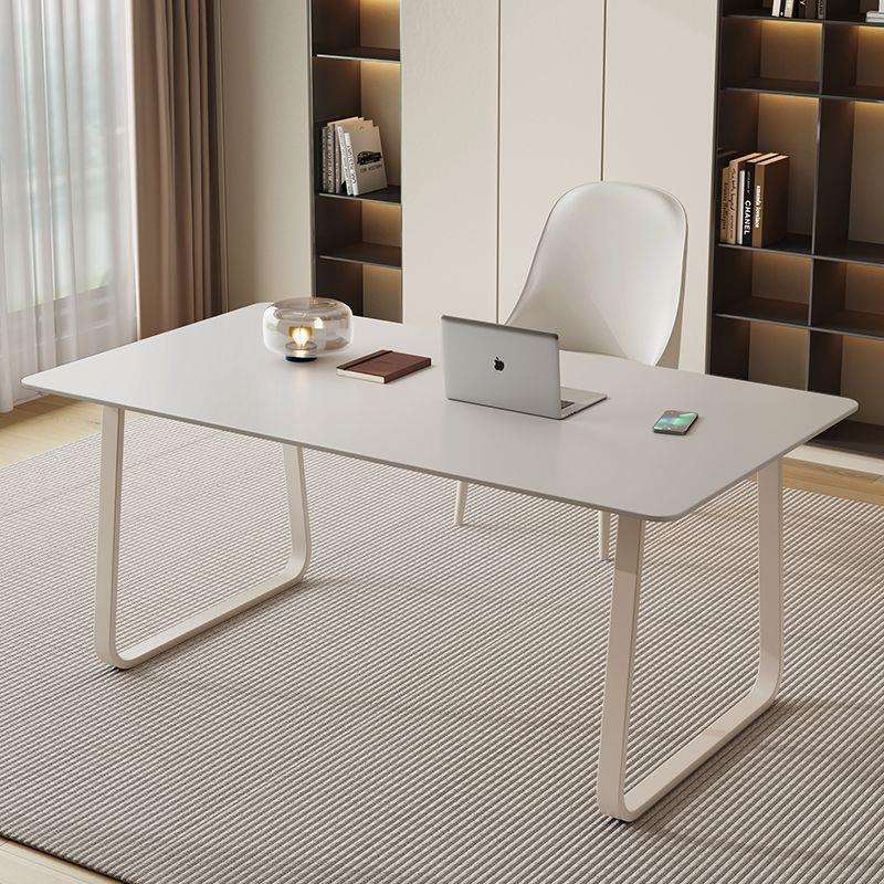 家用台式电脑桌书桌奶油纯白岩板现代简约风学生小型办公桌长方形