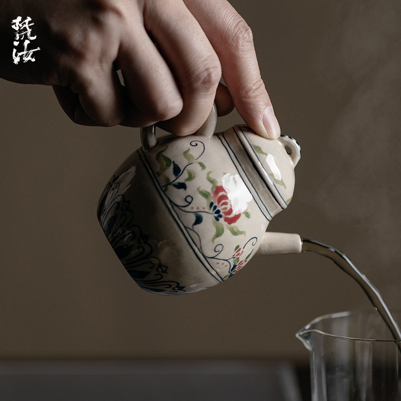 梵汝景德镇青花手绘彼岸花冰梨茶壶一人用陶瓷茶具泡茶手执壶防烫