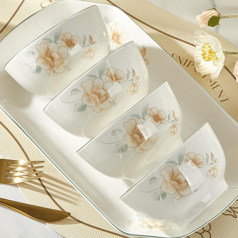 景德镇陶瓷碗特别好看的饭碗釉下彩中式小清新可微波餐具碗碟套装