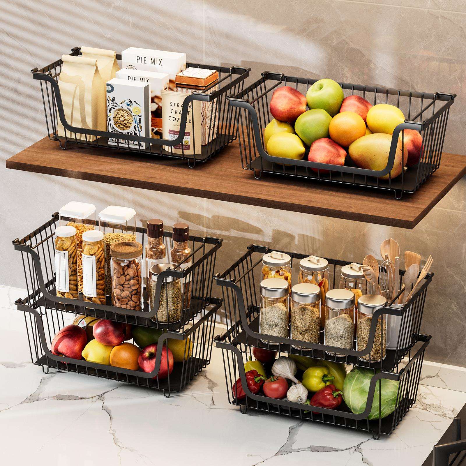 厂家 厨房置物架免安装手提叠篮蔬果调料瓶罐收纳厨房用具