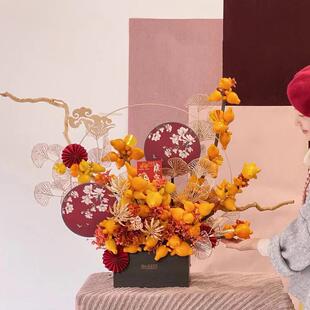 冬青银柳蝴蝶兰花年宵花插花盆北欧轻奢铁艺花篮花器福盆福桶花桶