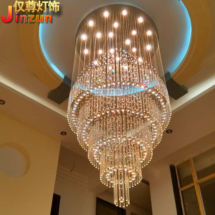 复式楼客厅水晶大吊灯楼梯间长吊灯中空楼中楼别墅大厅挑空吊灯