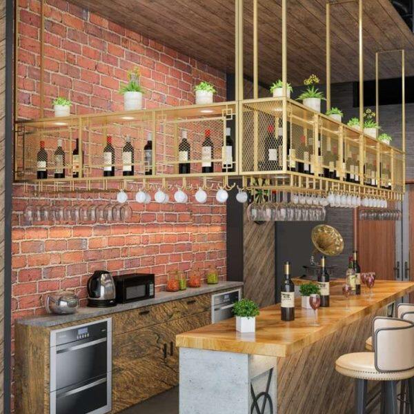 酒吧铁艺吧台酒架吊架倒挂酒杯架工业风酒柜餐厅吊柜悬挂式置物架