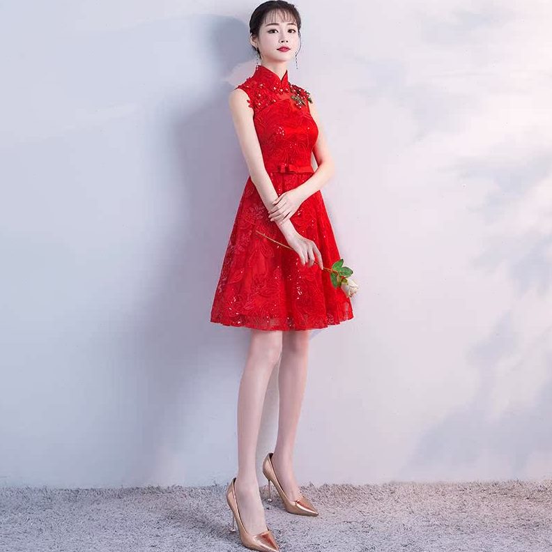 女短款2018夏季韩版红色高腰刺绣结婚礼服新娘敬酒服新款中式孕妇