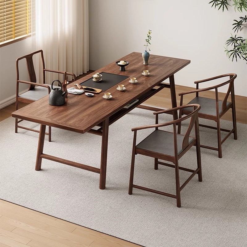 新中式北美黑胡桃茶桌椅组合宋氏美F学泡茶台办公茶室家用实木家