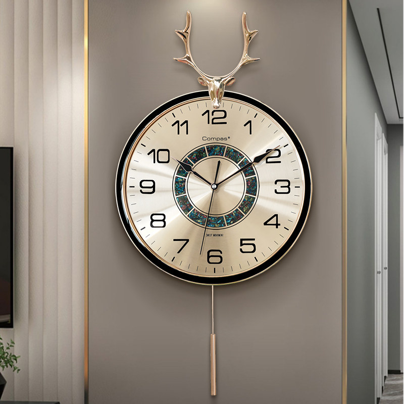 新中式轻奢e挂钟客厅家用时尚大气高档装饰挂墙时钟表2023新款