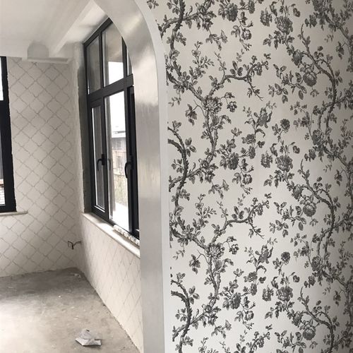 现货美国进口纯纸墙纸个性枝蔓花鸟玄关电N视沙发卧室背景墙壁纸