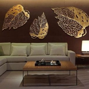 新中式金属铁艺银杏叶组合艺术壁饰样板房酒店大堂餐厅墙面装墙饰