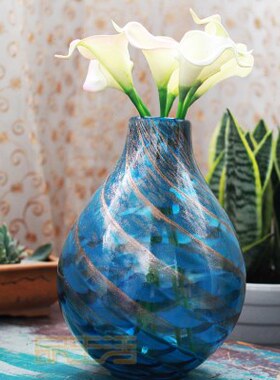 蓝色沙金北欧轻奢玻璃花瓶干花客厅水培电视柜家居装饰品创意摆件