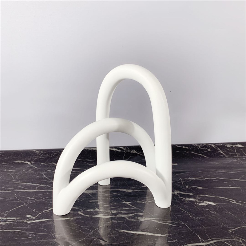 简约现代家居透白色树脂拱形屏风摆G件客厅玄关电视柜书房饰品