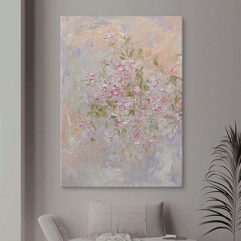 大芬村纯手绘抽象花卉油画丙烯厚肌理装饰画客厅玄关画落地挂画图片