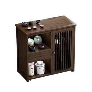 可移动泡茶台茶桌旁柜边柜边几储物茶水柜实木带轮烧水壶一体茶几