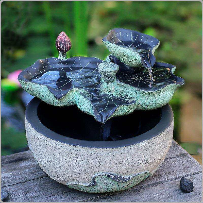 创意流水喷泉树脂摆件客厅家居鱼缸加湿器办公室桌面装饰盆景水景