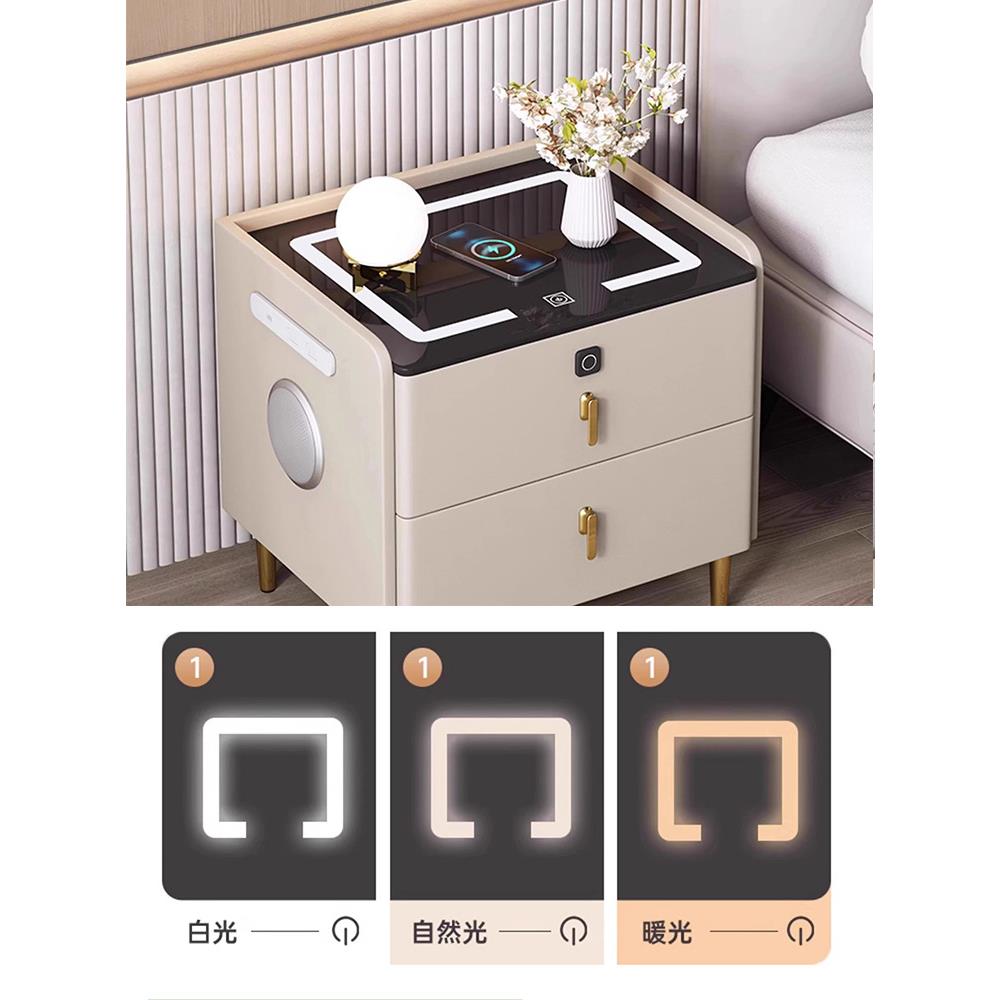 智能床头柜卧室家用储物柜全实木简约现代带锁多功能无线充床边柜图片