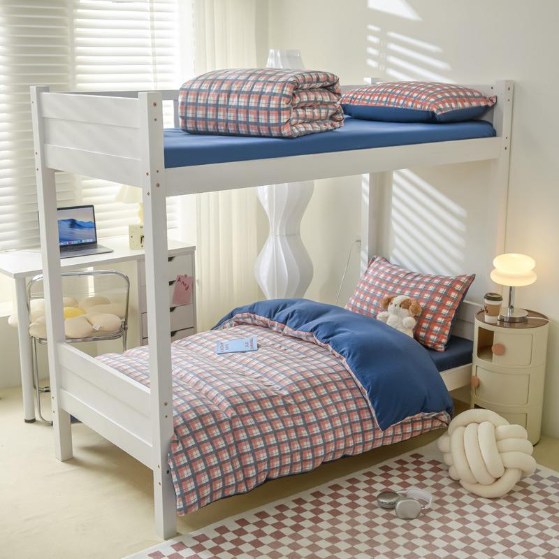 新款水洗棉学生宿舍床上四件套简约单位宿舍被褥床单员工床上用品