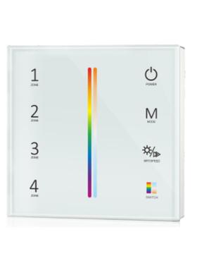 钢化玻璃触摸⾯板DMX512主控T15-1 4区RGB+CCT10动态模式10级亮度