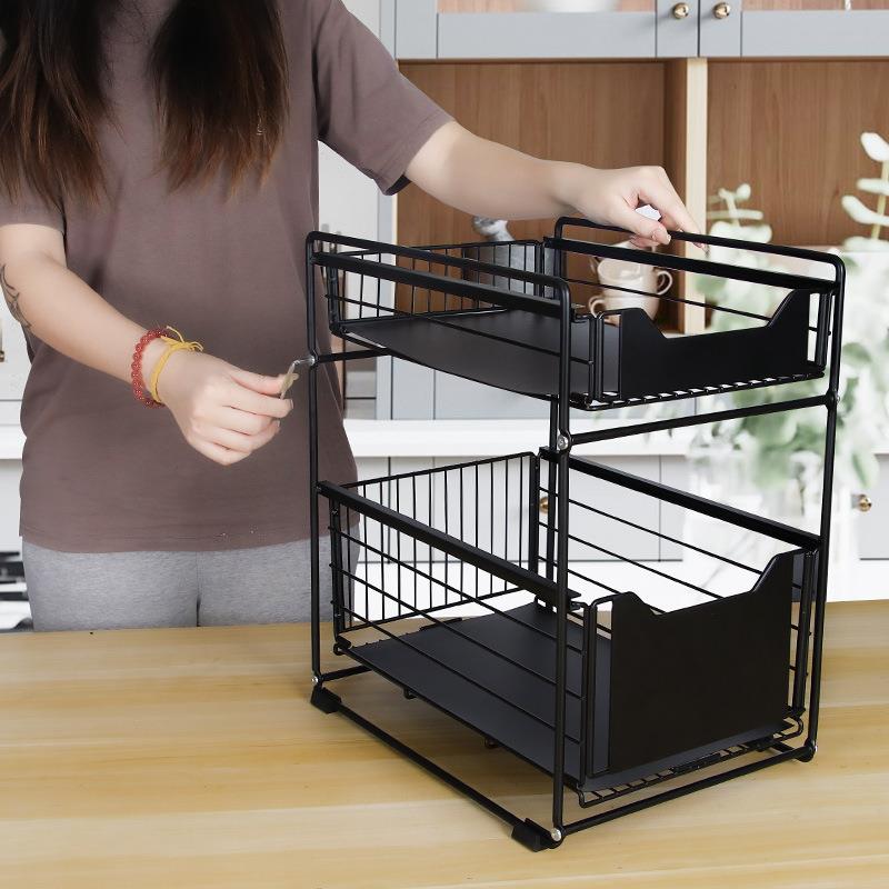 多功能家用厨房下水槽置物架落地多层抽拉可拆卸厨房用品收纳架子