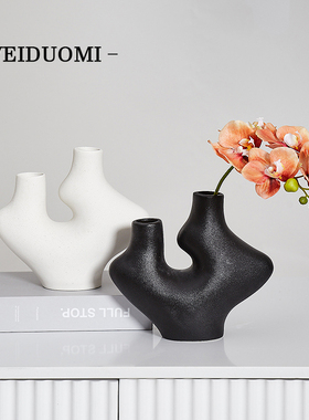 简约现代陶瓷花瓶假花摆件创意不规E整插花器家居客厅电视柜装饰