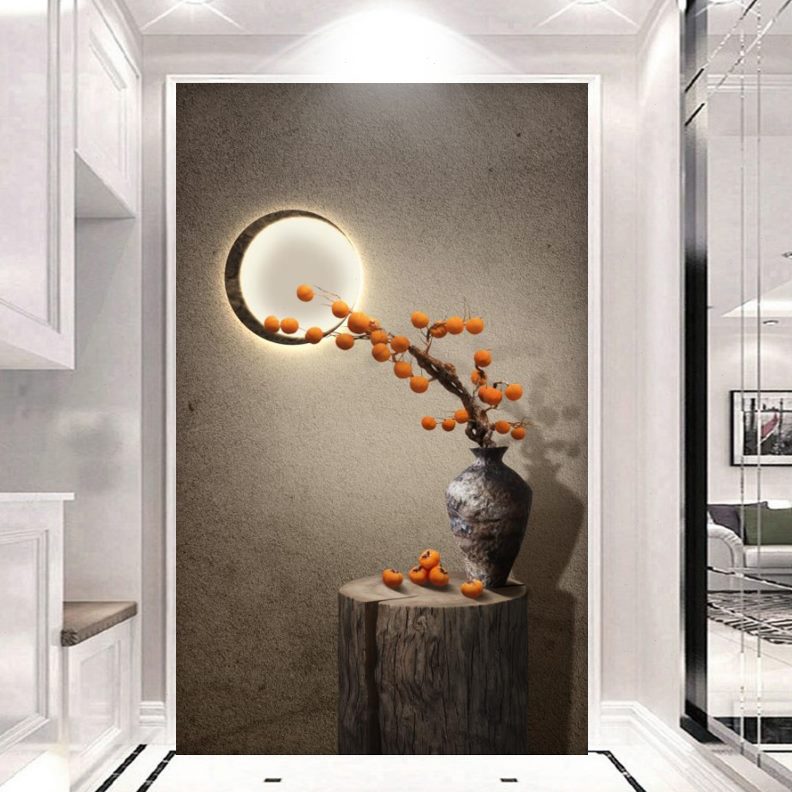 侘寂如意感寓意日式禅意过道高级玄关装饰画墙纸餐厅壁画走廊柿柿图片