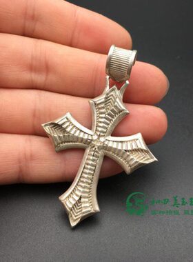 白铜镀银藏银十字架吊坠古玩铜器古董杂项收藏仿古老铜回流十字架
