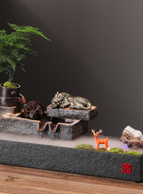 创意流水生财摆件桌面鱼r缸循环水装饰客厅玄关办公室摆设开业礼