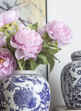 中式复古青花瓷陶瓷罐储物糖果罐水培插花花瓶客厅装饰摆件