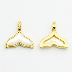 18k金白贝镶钻鱼尾项链手链吊坠女款百搭DIY配件【WT0266】不脱模