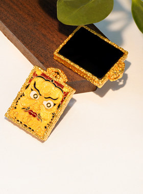 18k金黑玛瑙黄财神方牌吊坠【QL07465】