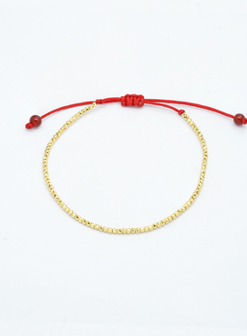 18k金碎金珠红绳手链【QL07254】