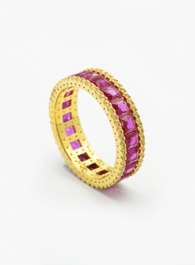 18k金满圈镶钻戒指（红）【QL07174】