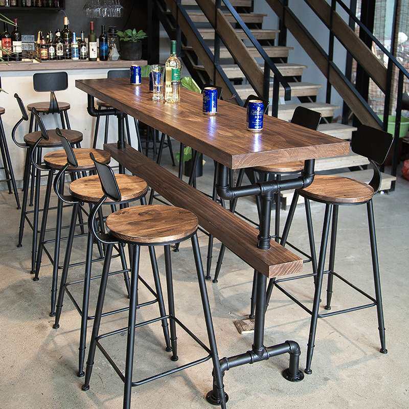 高脚酒吧吧台桌实木美式奶茶店桌椅组合家用简约长条桌子高脚靠墙
