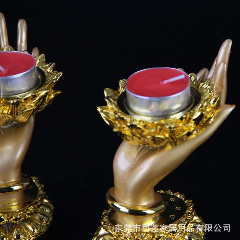 电镀金不掉色树脂酥油灯灯座灯架灯台蜡烛台供佛烛台鎏金佛手灯座