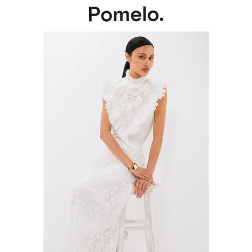 Pomelo 法式温柔风无袖T恤立领荷叶边设计显瘦内搭外穿T恤上衣