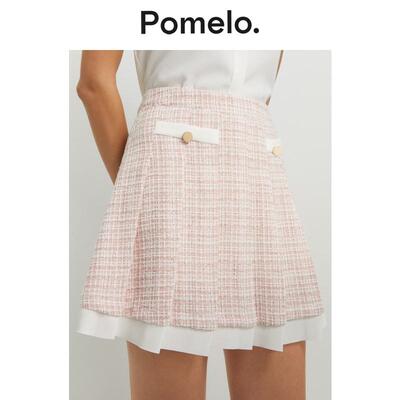 Pomelo 浅粉色粗花呢百褶裙