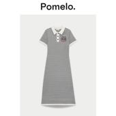 POLO领短袖 Pomelo 翻领条纹中长收腰款 连衣裙